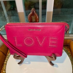 Michael Kors Hot Pink Gold Studded LOVE Wristlet Bag